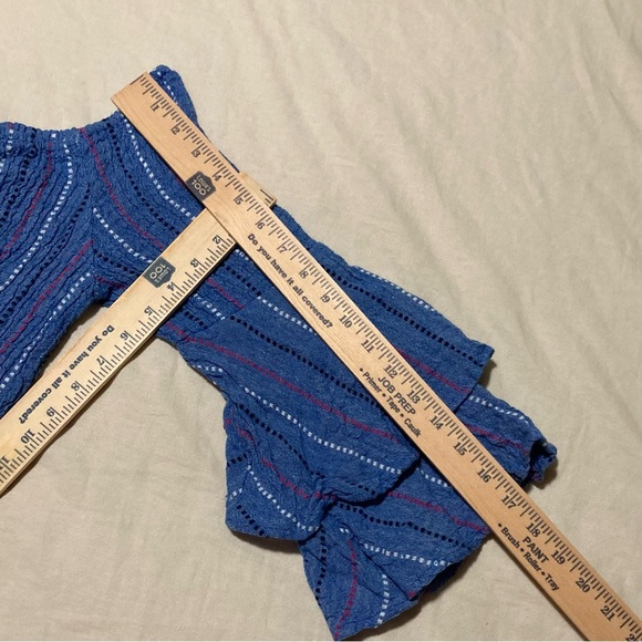 Mud Pie 100% Cotton Red, White, and Blue Blouse with Ruffled Sleeves - Picture 3 of 11